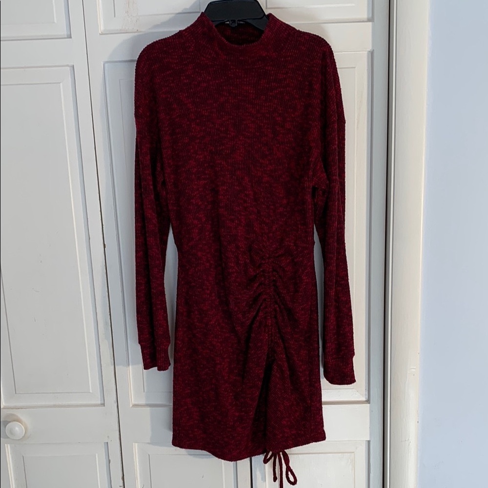 Xhilaration Red Ruched Bodycon Sweater Dress with Long Dolman Sleeves EUC - Picture 4 of 12